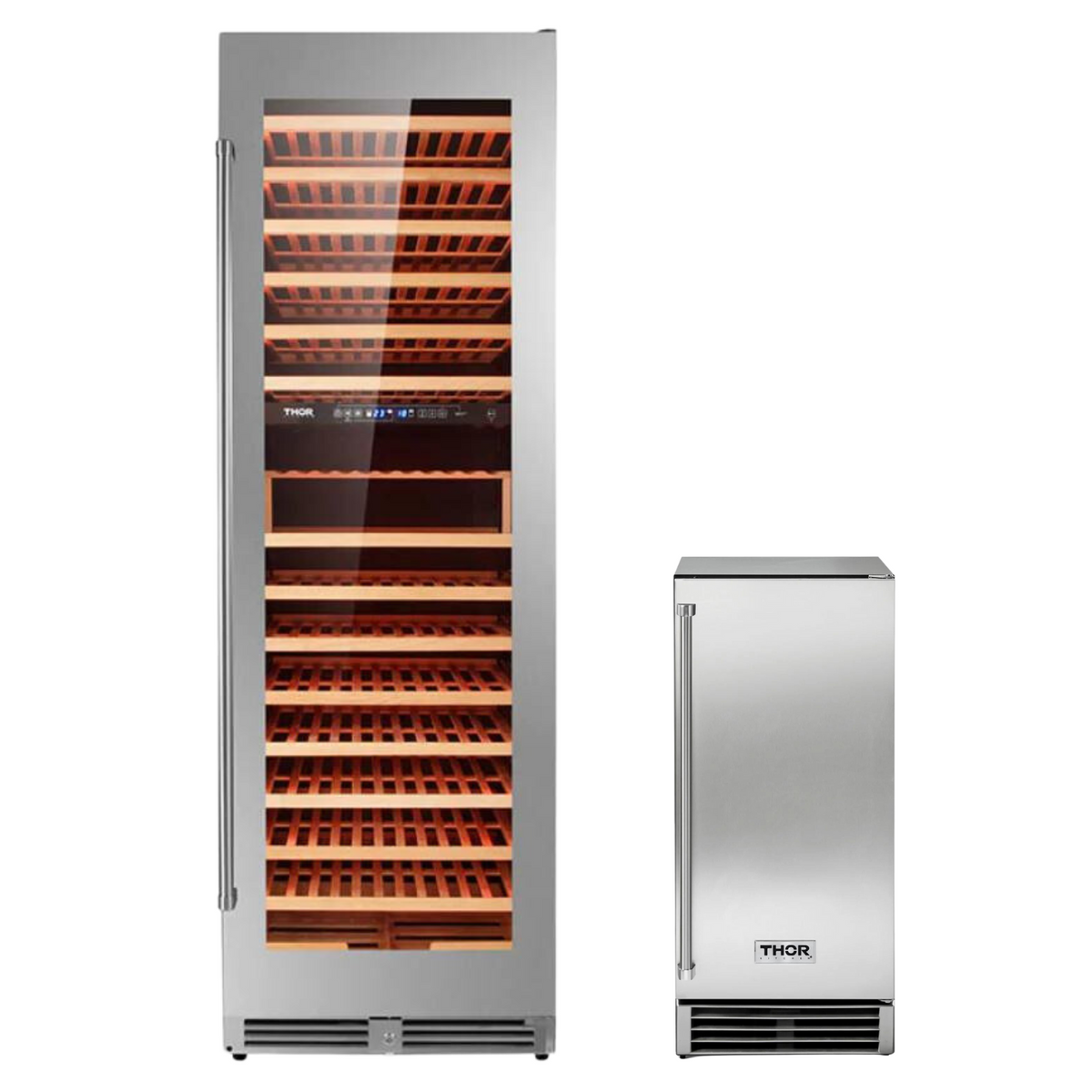 Thor Kitchen 2-Piece Appliance Package (24&quot; Dual Zone Wine Cooler-162 Bottles, 15&quot; Ice Maker)