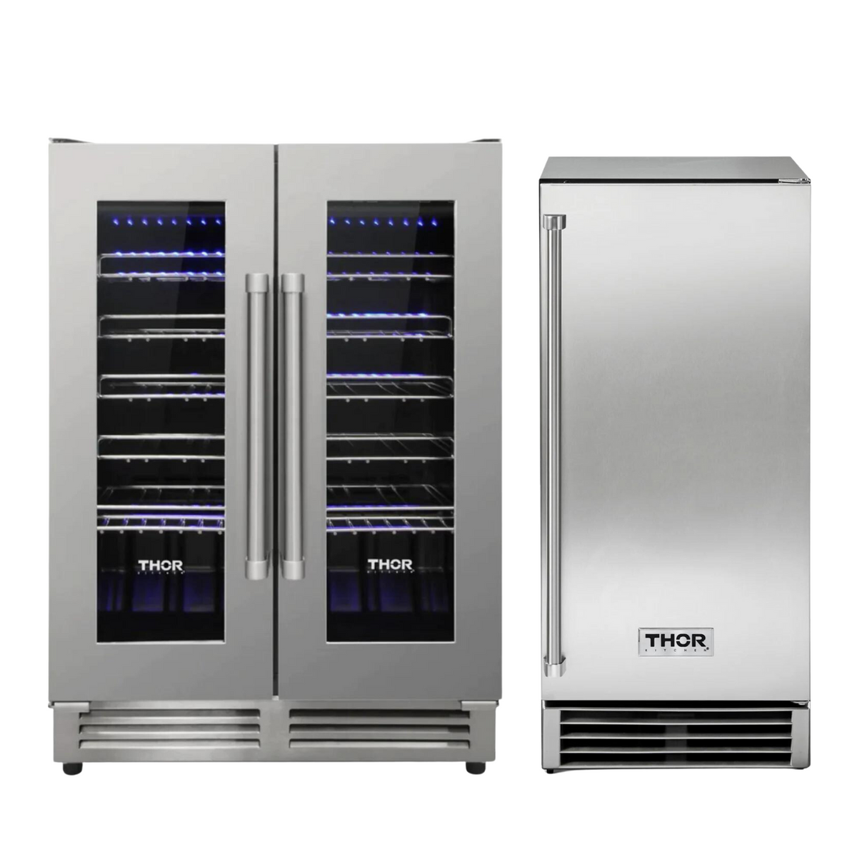 Thor Kitchen 2-Piece Appliance Package (24&quot; Dual Zone Wine Cooler - 42 Bottle, 15&quot; Ice Maker)