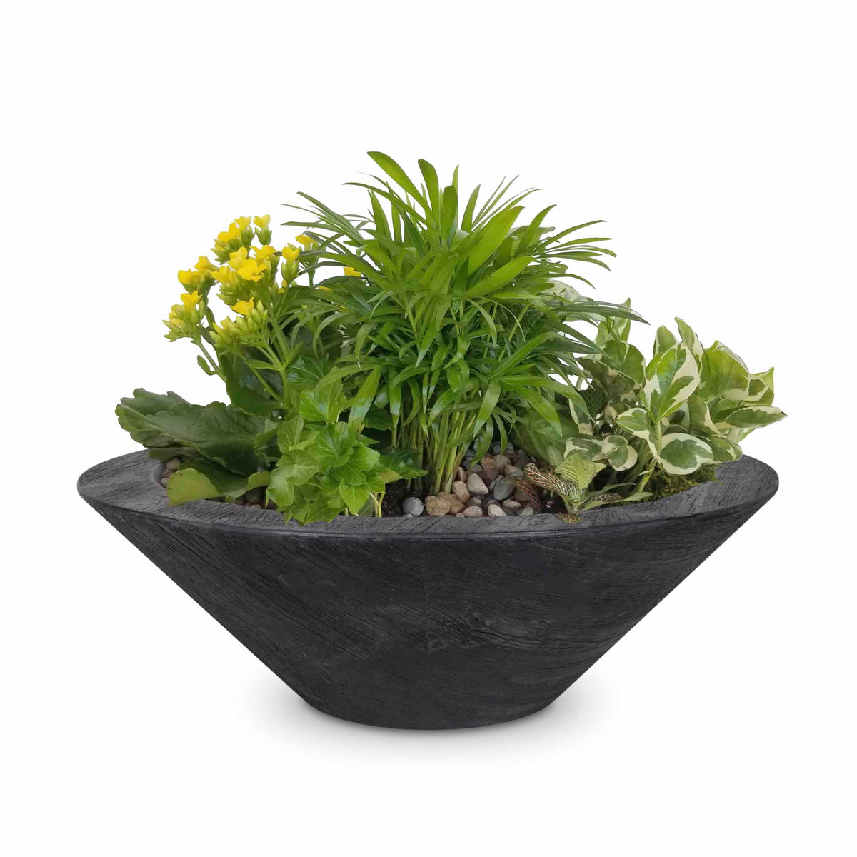 The Outdoor Plus Round Cazo Planter Bowl - Wood Grain GFRC Concrete