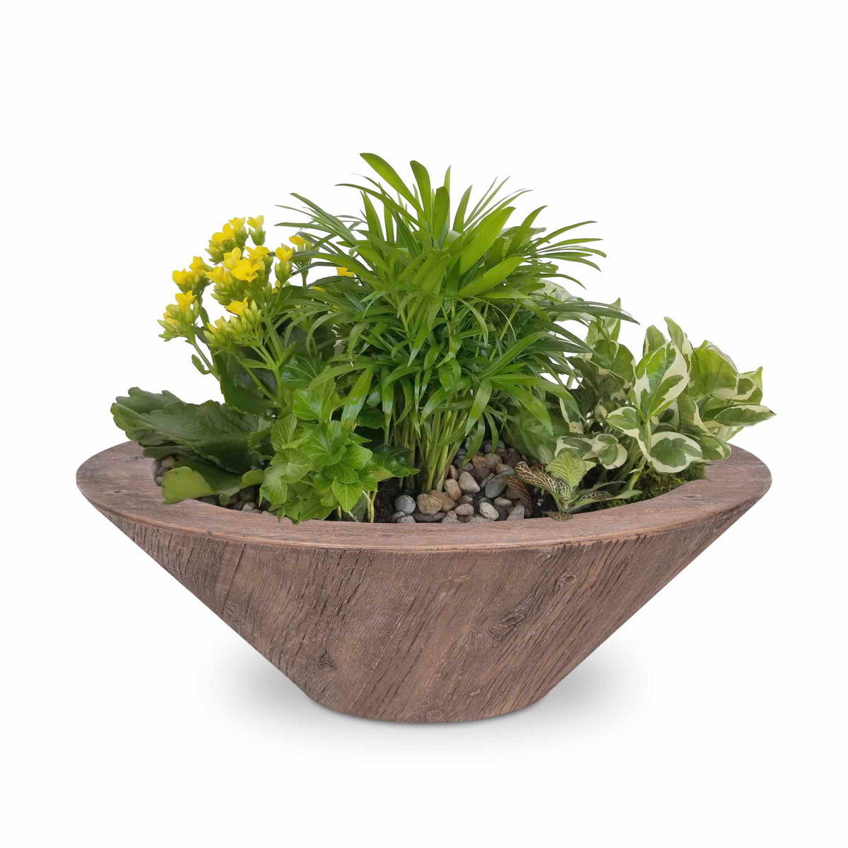 The Outdoor Plus Round Cazo Planter Bowl - Wood Grain GFRC Concrete