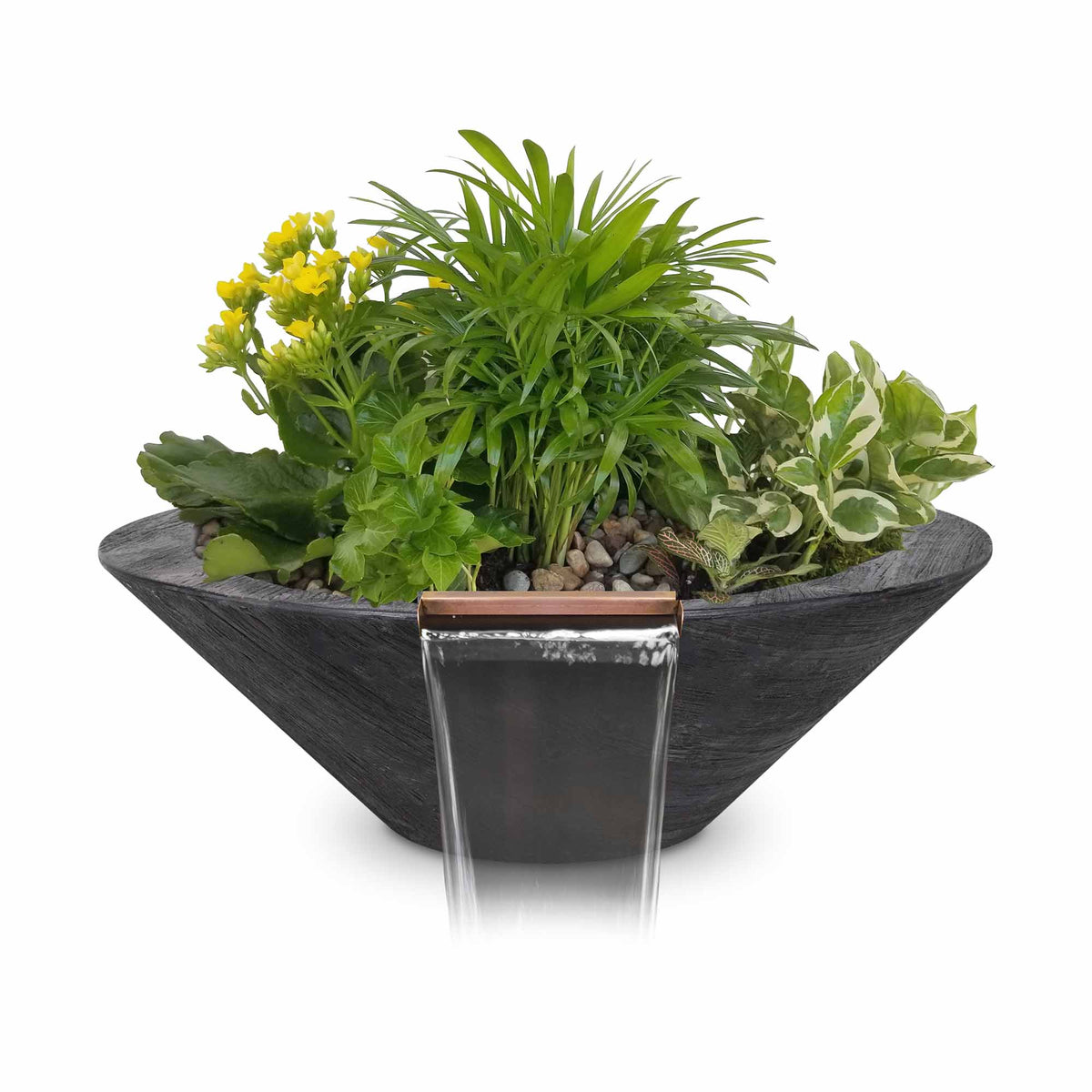 The Outdoor Plus Round Cazo Planter &amp; Water Bowl - Wood Grain GFRC Concrete