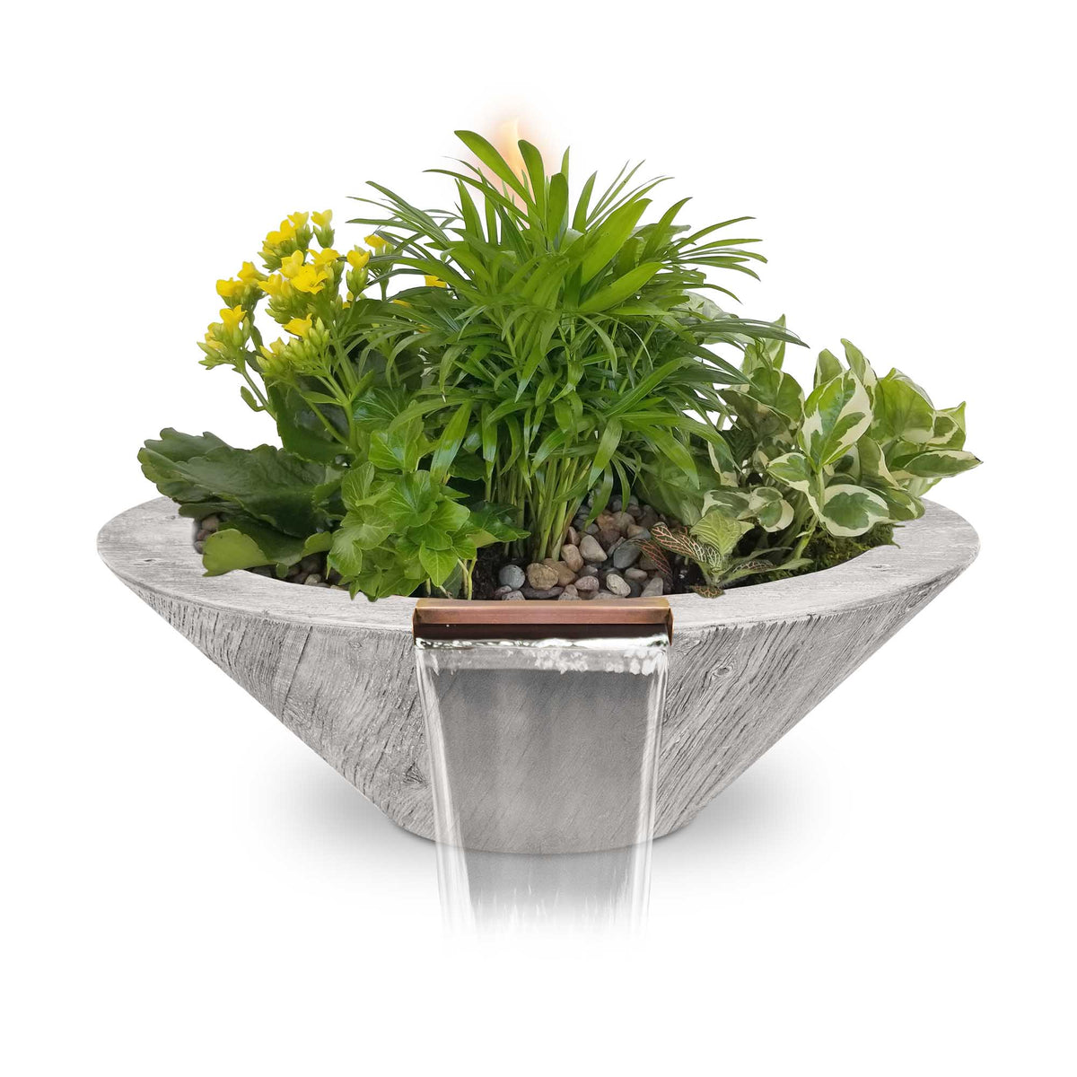 The Outdoor Plus Round Cazo Planter &amp; Water Bowl - Wood Grain GFRC Concrete