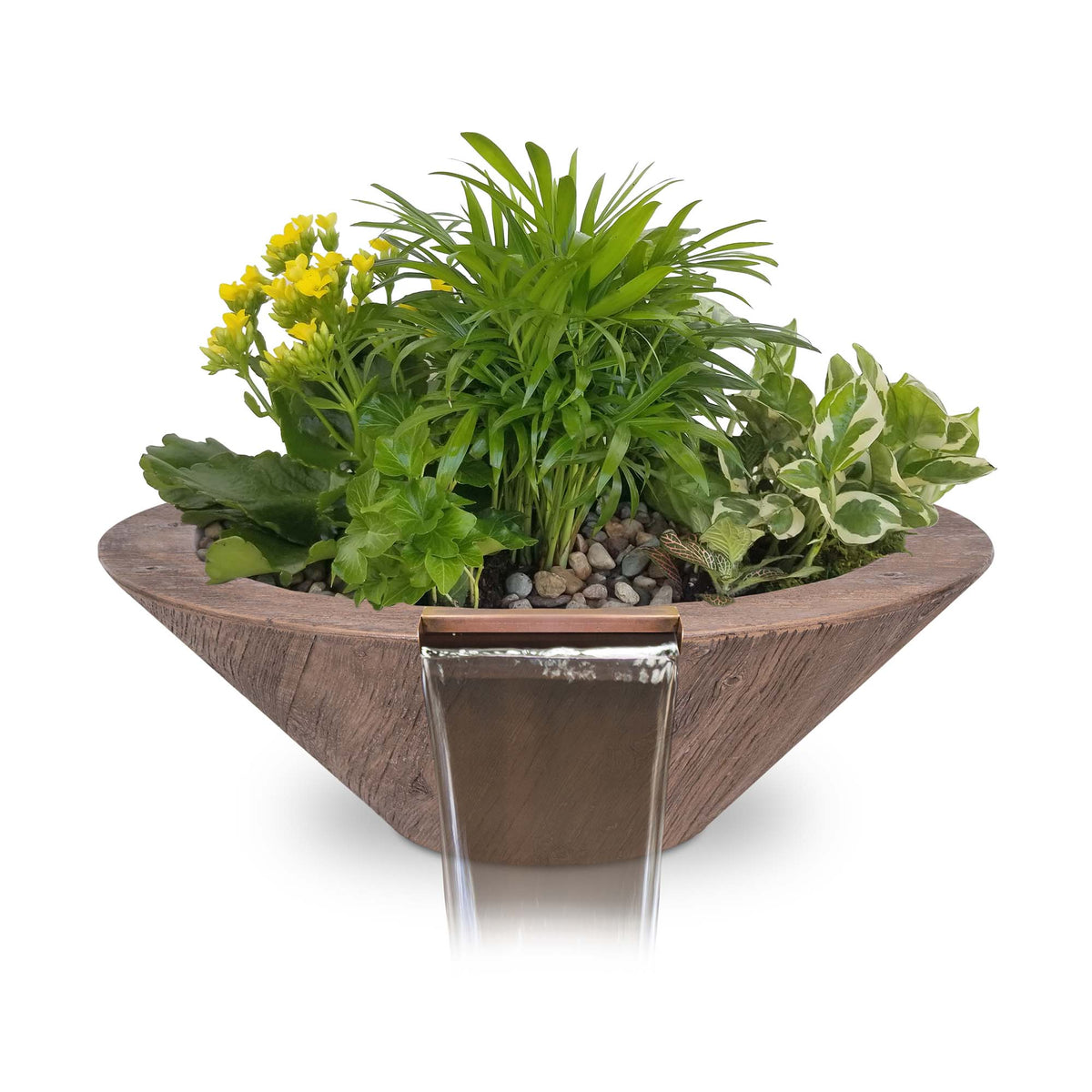 The Outdoor Plus Round Cazo Planter &amp; Water Bowl - Wood Grain GFRC Concrete