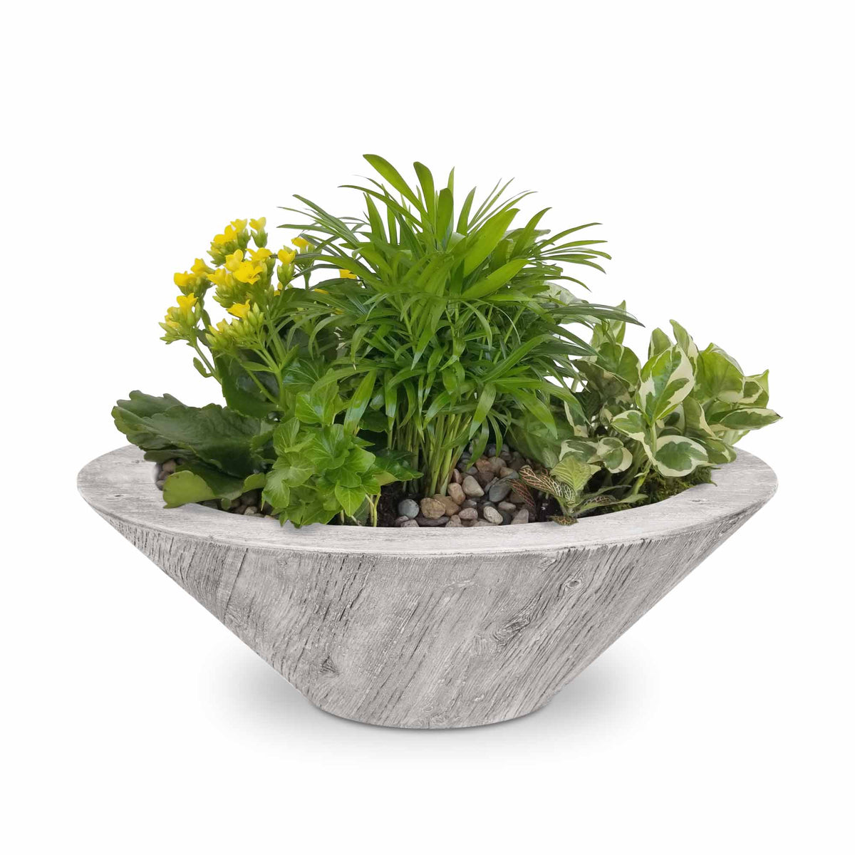 The Outdoor Plus Round Cazo Planter Bowl - Wood Grain GFRC Concrete