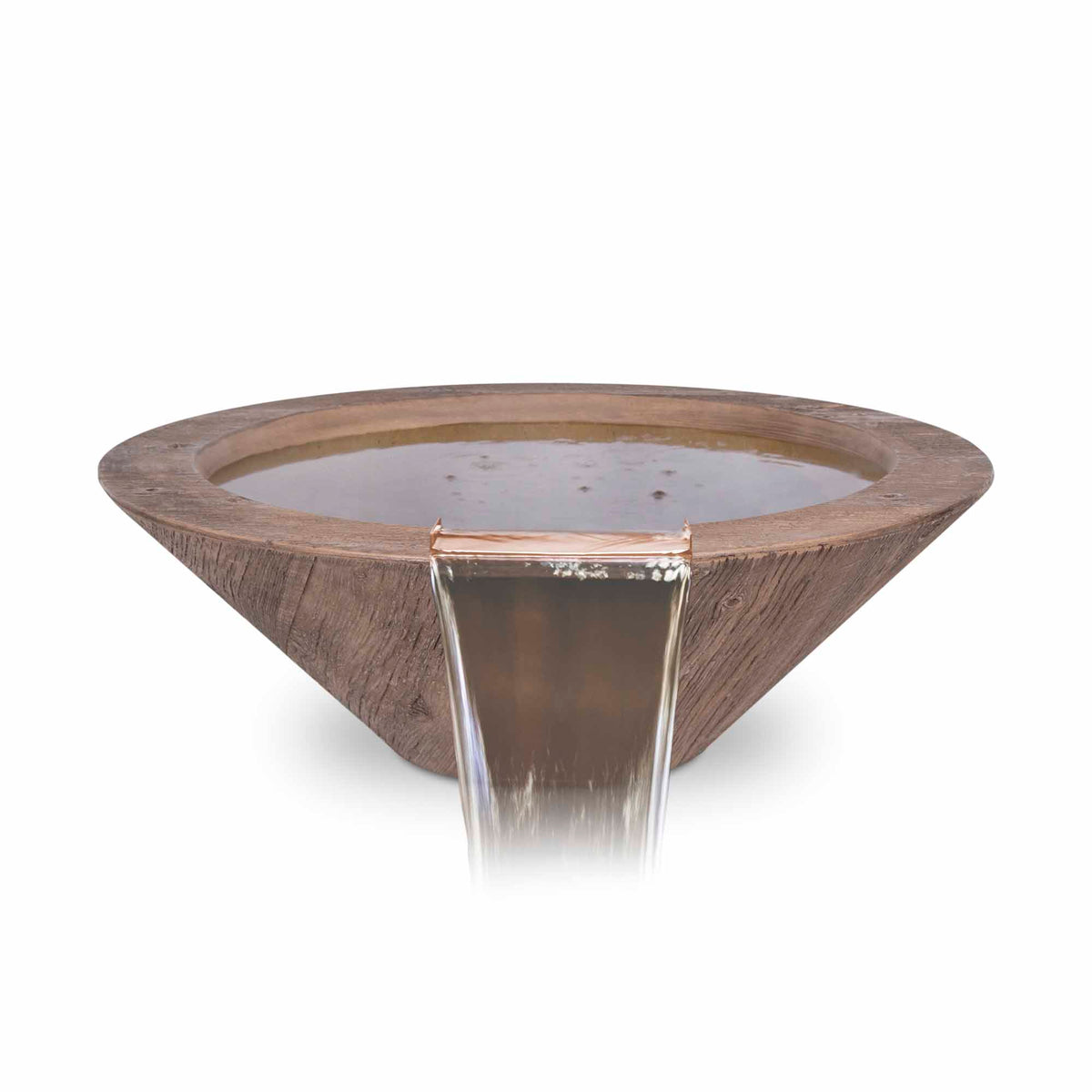 The Outdoor Plus Round Cazo Water Bowl - Wood Grain GFRC Concrete