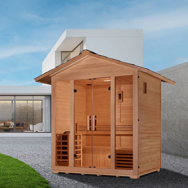 Golden Designs &quot;Vorarlberg&quot; 5 Person Traditional Outdoor Sauna -  Canadian Hemlock