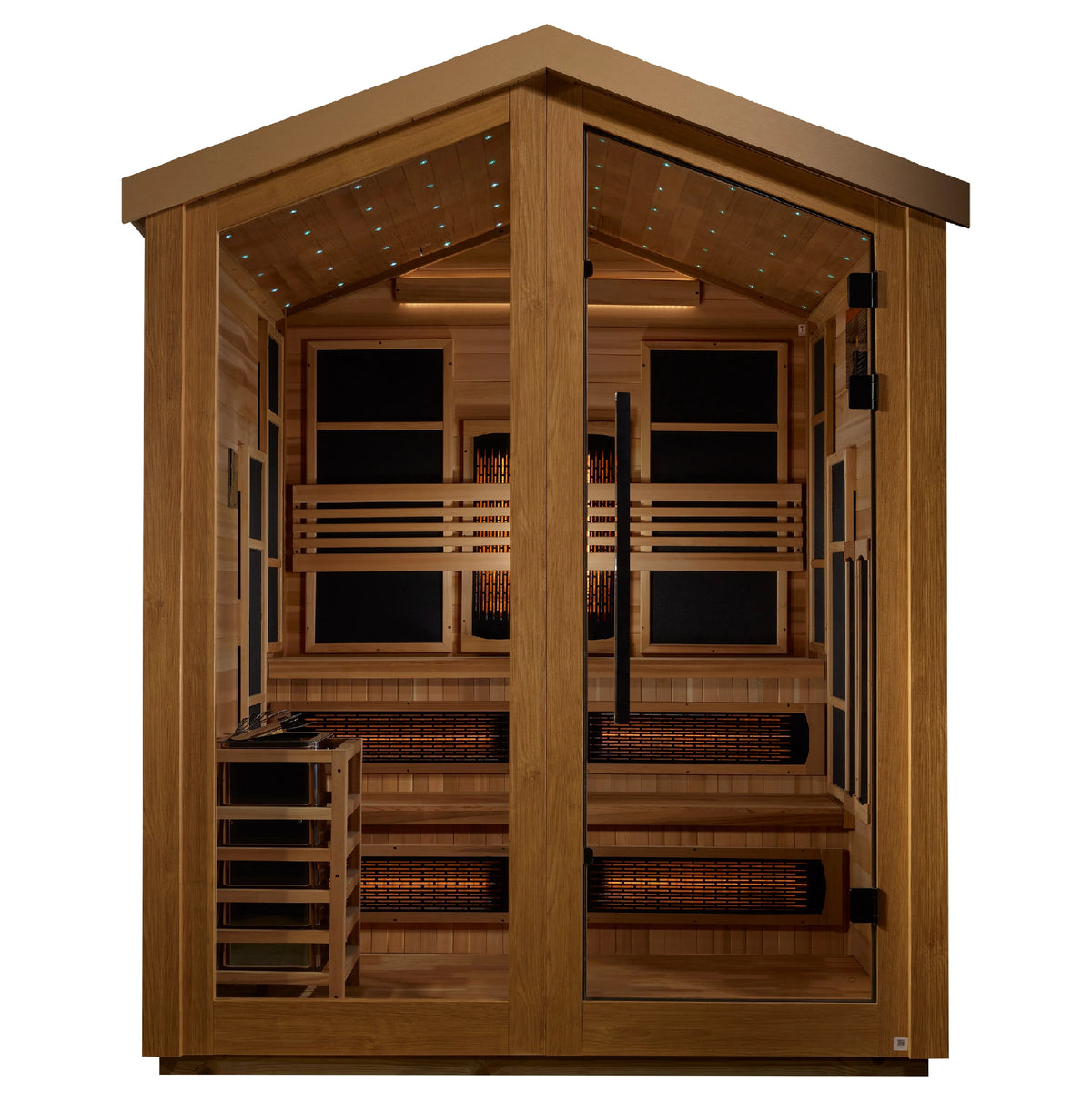 Golden Designs Kaskinen 6-Person Hybrid (PureTech™ Full Spectrum IR or Traditional Stove) Outdoor Sauna (GDI-8526-01) - Canadian Red Cedar Interior