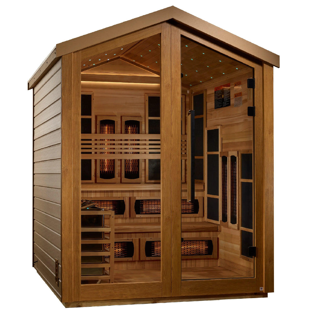 Golden Designs Kaskinen 6-Person Hybrid (PureTech™ Full Spectrum IR or Traditional Stove) Outdoor Sauna (GDI-8526-01) - Canadian Red Cedar Interior