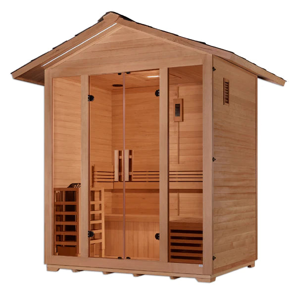 Golden Designs &quot;Vorarlberg&quot; 5 Person Traditional Outdoor Sauna -  Canadian Hemlock