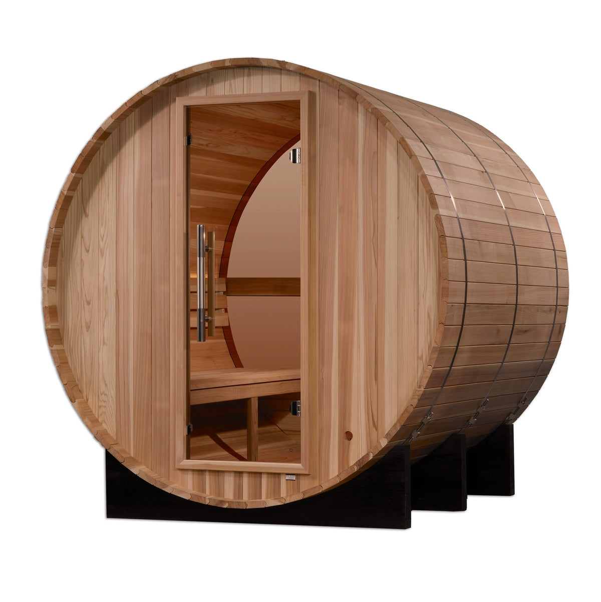 Golden Designs &quot;Zurich&quot; 4 Person Barrel with Bronze Privacy View - Traditional Sauna -  Pacific Cedar