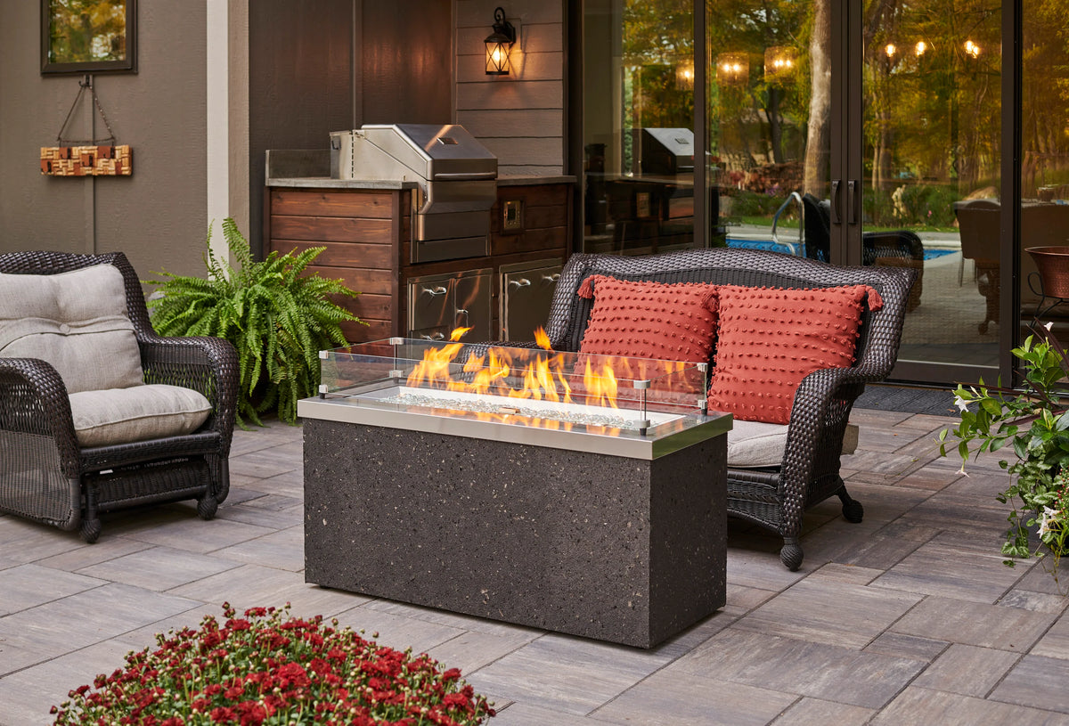 Outdoor GreatRoom Company Stainless Steel Key Largo Linear Gas Fire Pit Table