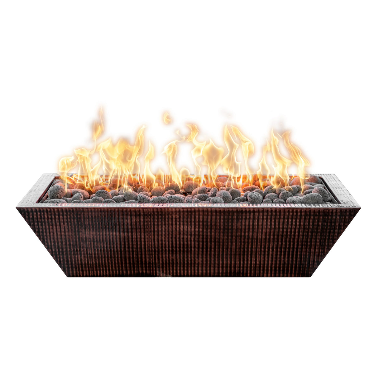 The Outdoor Plus Rectangular Linear Maya Fire Bowl - Hammered Copper