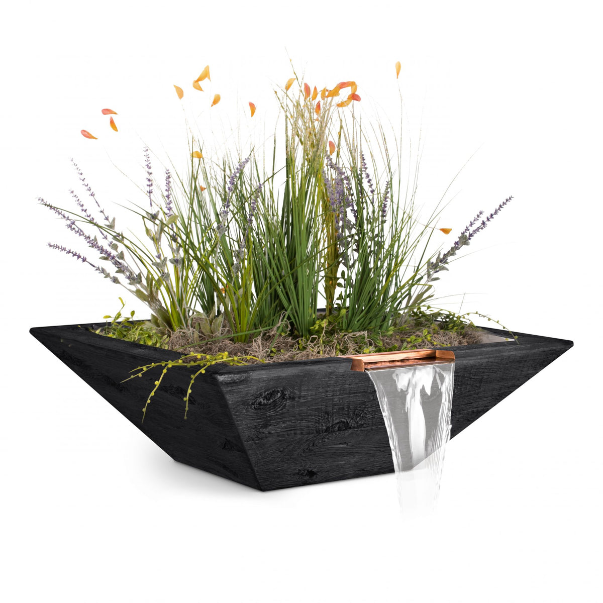 The Outdoor Plus Square Maya Planter &amp; Water Bowl - Wood Grain GFRC Concrete