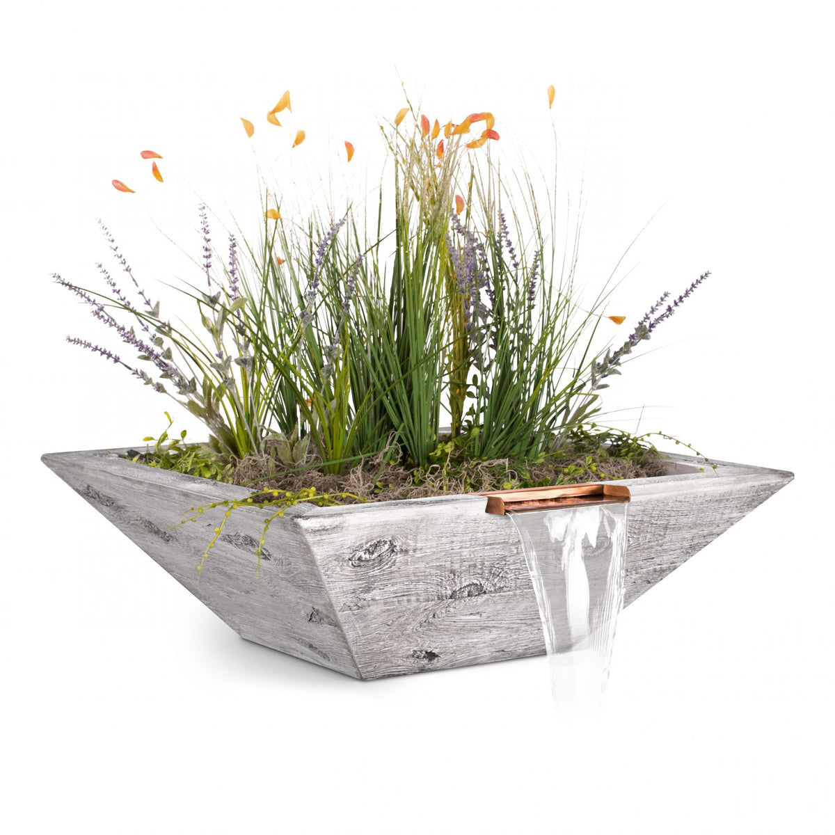 The Outdoor Plus Square Maya Planter &amp; Water Bowl - Wood Grain GFRC Concrete