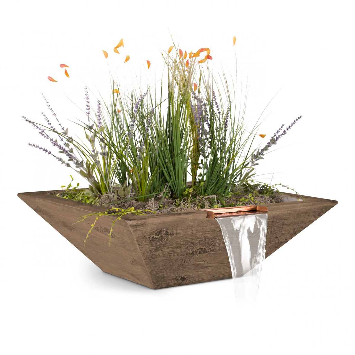 The Outdoor Plus Square Maya Planter &amp; Water Bowl - Wood Grain GFRC Concrete