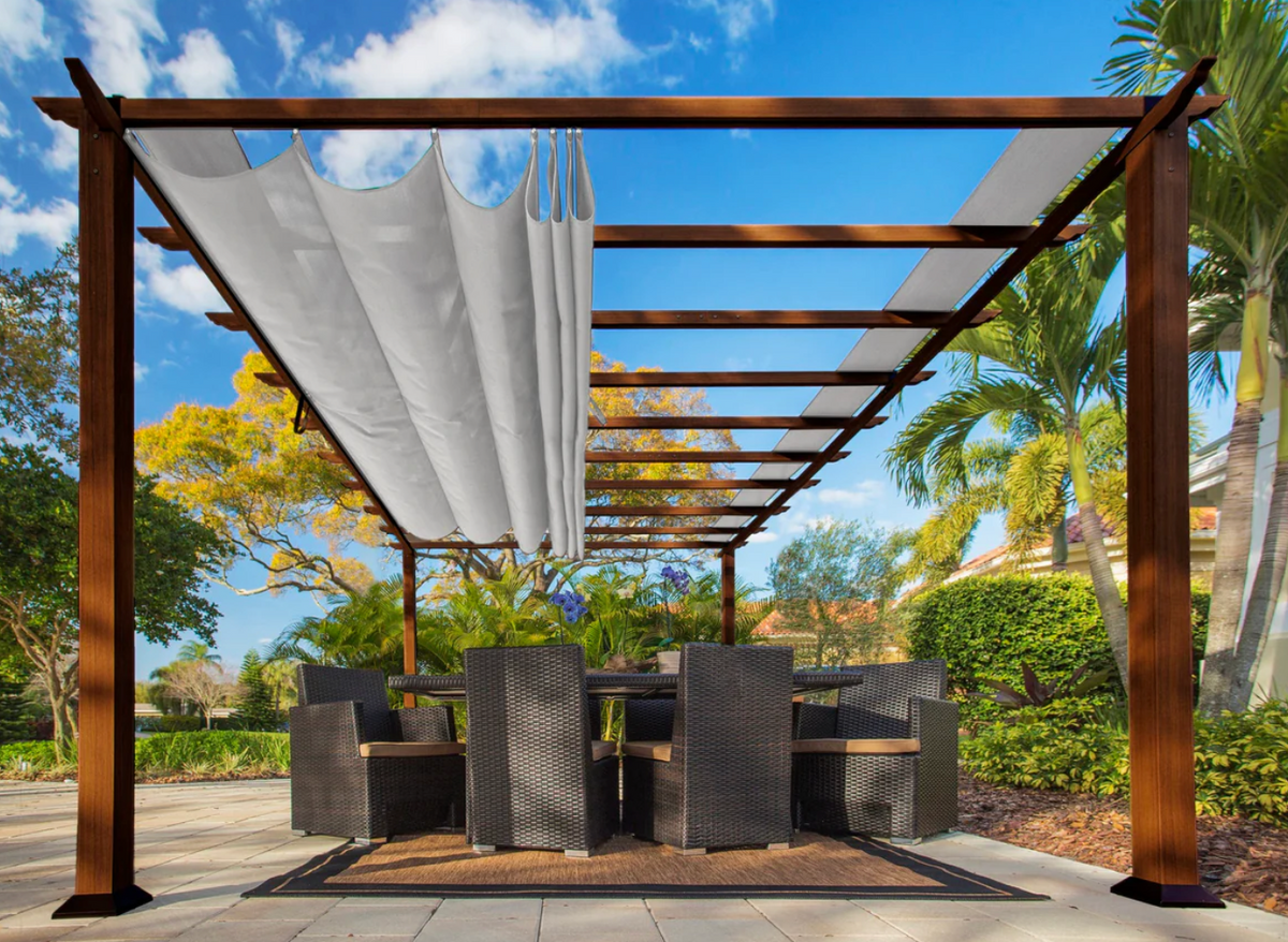 Paragon Florence 11&#39; x 11&#39; Aluminum Pergola with the Look of Chilean Wood Grain Finish