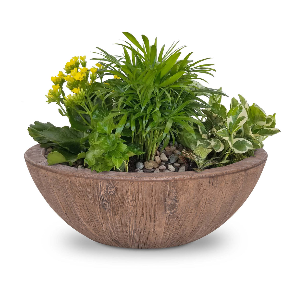 The Outdoor Plus 27&quot; Round Sedona Planter Bowl - Wood Grain GFRC Concrete