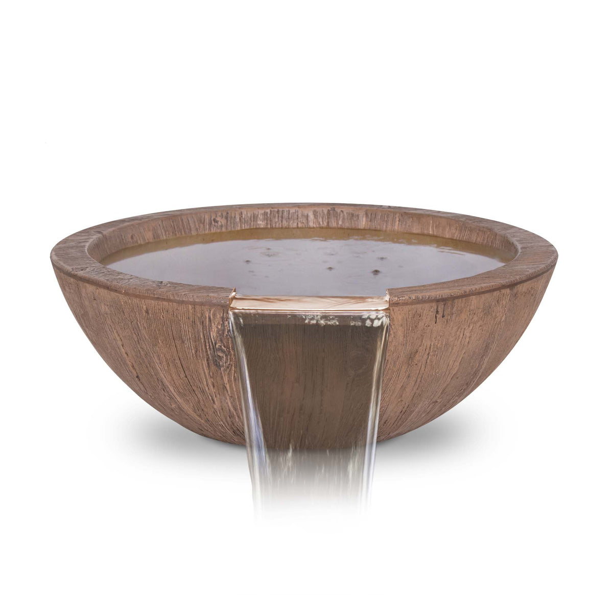 The Outdoor Plus 27&quot; Round Sedona Water Bowl - Wood Grain GFRC Concrete