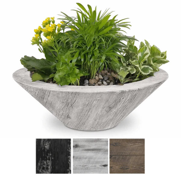 The Outdoor Plus Round Cazo Planter Bowl - Wood Grain GFRC Concrete