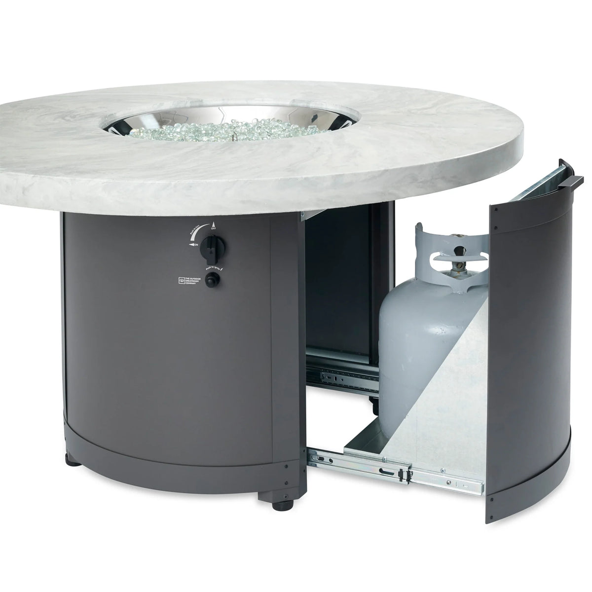 Outdoor GreatRoom Company White Onyx Beacon Round Gas Fire Pit Table