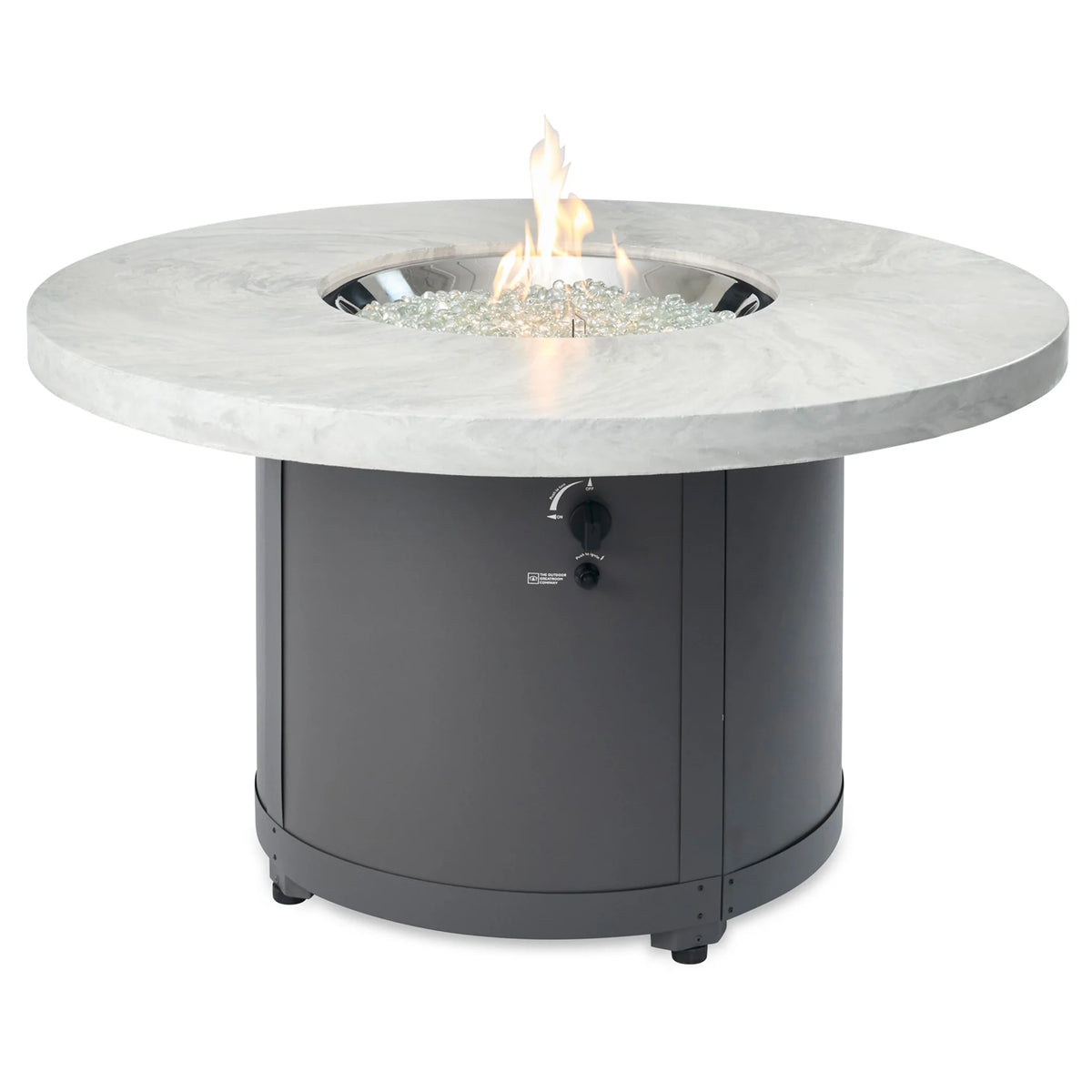 Outdoor GreatRoom Company White Onyx Beacon Round Gas Fire Pit Table