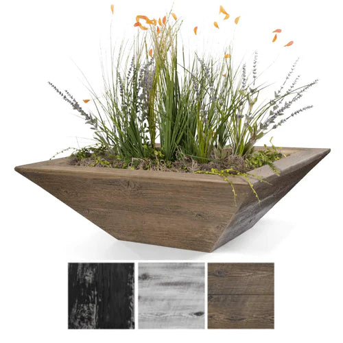 The Outdoor Plus Square Maya Planter Bowl - Wood Grain GFRC Concrete