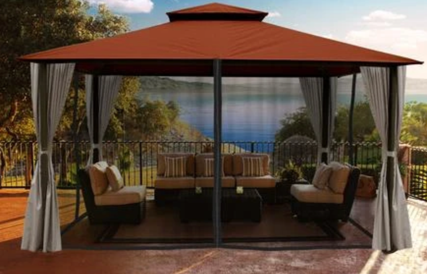 Paragon Kingsbury Soft Top Gazebo, Sunbrella Fabric With Mosquito Netting &amp; Curtains