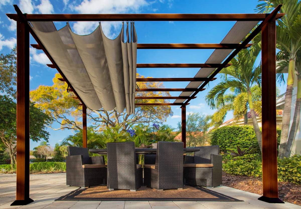Paragon Florence 11&#39; x 16&#39; Aluminum Pergola with the Look of Chilean Wood Grain Finish