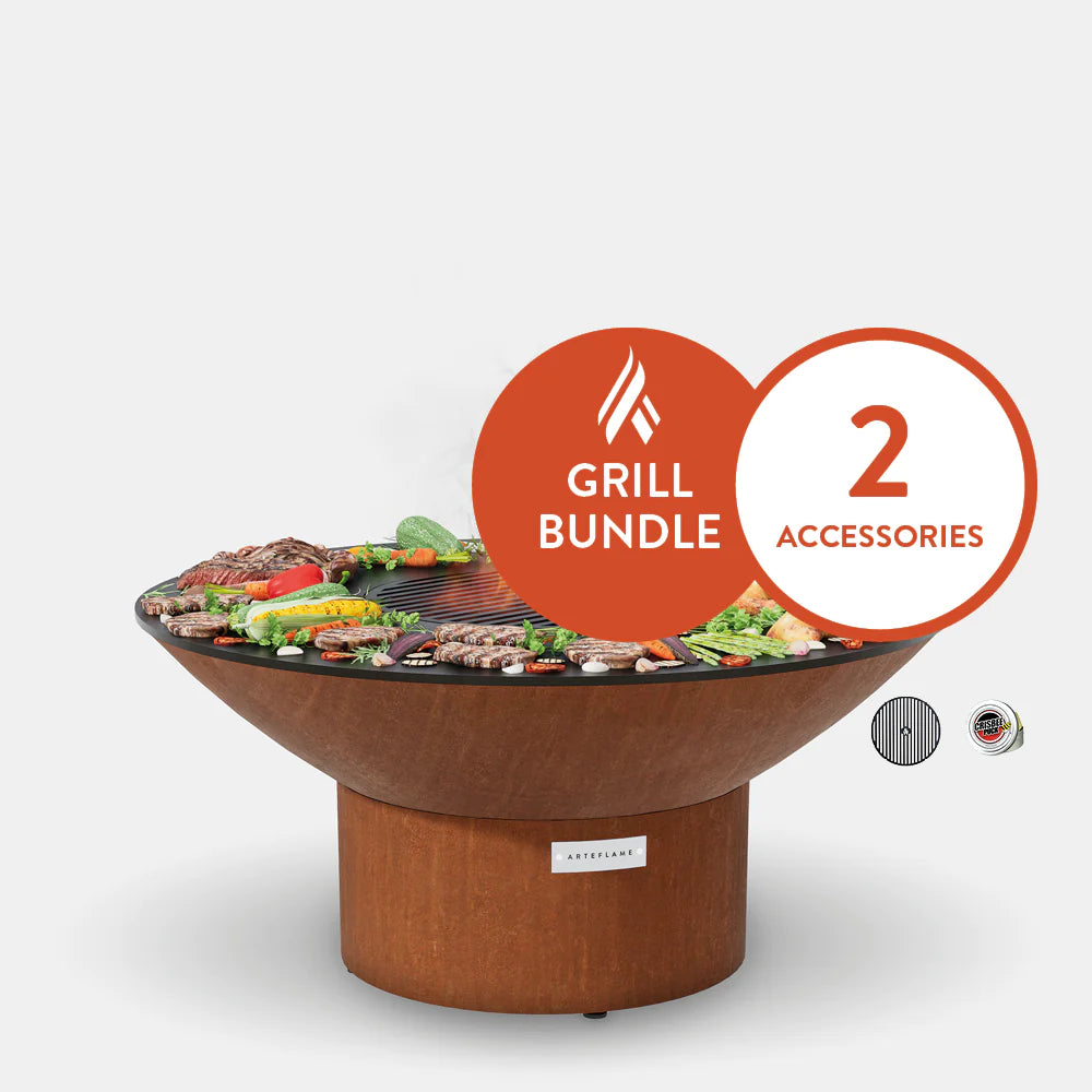Arteflame Classic 40&quot; Grill with a Low Round Base Starter Bundle With 2 Grilling Accessories.